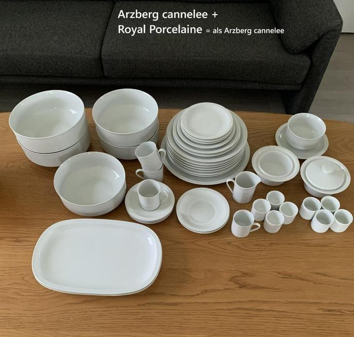 Arzberg Cannelee + = als Royal Porcelaine, ribbels wit effen, Huis en Inrichting, Keuken | Servies, Bord(en), Overige stijlen