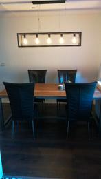 Eetkamerset teakhouten tafel + HVS leren stoelen 6 stuks, Huis en Inrichting, Ophalen, Teakhout, 200 cm of meer, 50 tot 100 cm