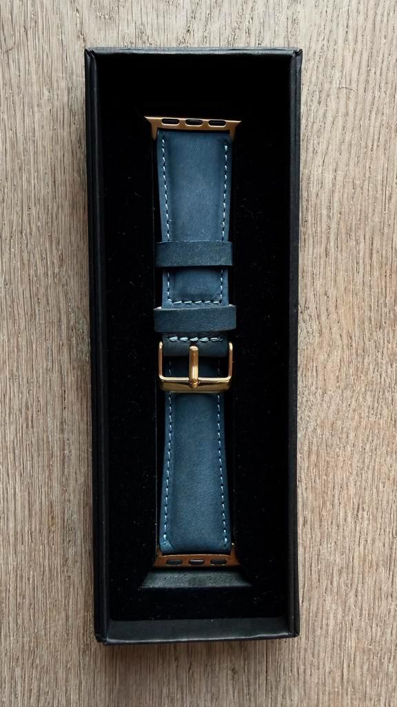 Nieuw Apple Watch Bandje Leer Donkerblauw 39/40/41/42mm, Sieraden, Tassen en Uiterlijk, Smartwatches, Nieuw, iOS, Blauw, Ophalen of Verzenden