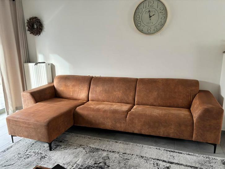 Cognac bruin hoekbank, Huis en Inrichting, Banken | Complete zithoeken, Gebruikt, Ophalen