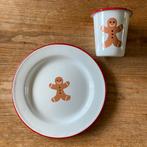 Emaille bord en beker peperkoekmannetje, Ophalen of Verzenden