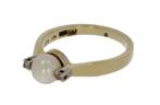 14k gouden dames ring Akoya parel en 2 diamanten, Sieraden, Tassen en Uiterlijk, Ringen, Goud, Goud, 17 tot 18, Ophalen of Verzenden