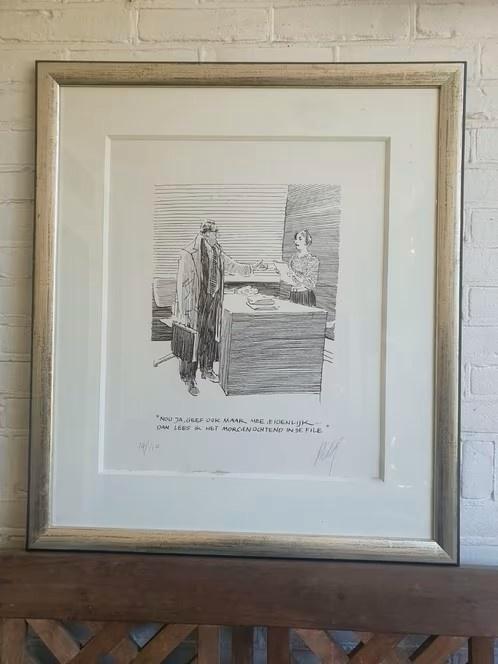 Peter van Straaten - Litho, In de file... - Ingelijst, Antiek en Kunst, Kunst | Litho's en Zeefdrukken, Ophalen