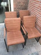 4x Industriële eetkamerstoelen cognac/bruin met armleuning, Huis en Inrichting, Stoelen, Ophalen, Bruin, Zo goed als nieuw, Vier