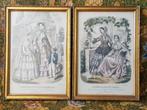 Twee mooie antieke ingelijste mode gravures uit Frankrijk., Antiek en Kunst, Kunst | Etsen en Gravures, Ophalen of Verzenden
