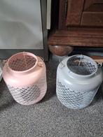 4x windlicht 2x hout 2x metaal, Ophalen, Wit, Zo goed als nieuw, Kaars