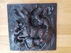 ANTIEK Houten PANEEL in Reliëf (Mythologie: Aktaion), Antiek en Kunst, Ophalen of Verzenden