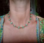 Nieuwe zelfgemaakte ketting met glaskralen groen/oranje, Sieraden, Tassen en Uiterlijk, Kettingen, Ophalen of Verzenden, Nieuw