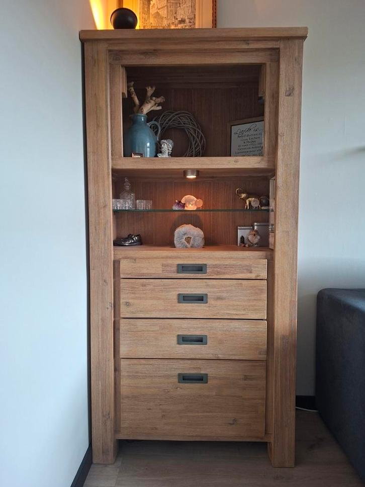 Kast, acaciahout, Huis en Inrichting, Kasten | Wandmeubels, Zo goed als nieuw, 150 tot 200 cm, Minder dan 150 cm, 25 tot 50 cm