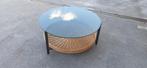 Vintage glas en riet design salontafel, rond, Huis en Inrichting, Ophalen, Tweedehands, Tweedehands, Tweedehands