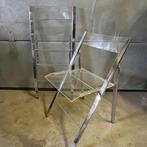 OPRUIMING design transparant kunststof chroom klapstoelen, Ophalen, Gebruikt, Twee, Metaal
