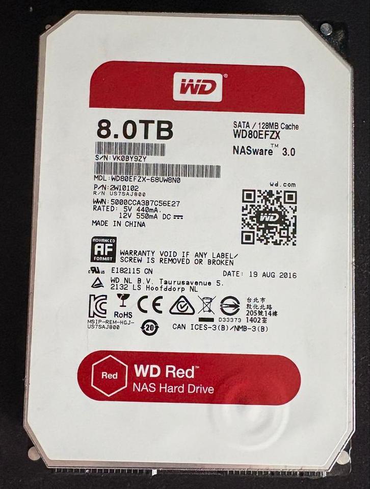 WD Red 8TB HDD - NAS Schijf, Computers en Software, Harde schijven, Gebruikt, Server, Intern, HDD, SATA, Ophalen