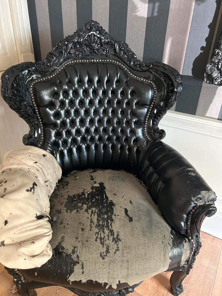 Zwarte Stoel - Opknapper!, Huis en Inrichting, Fauteuils, Gebruikt, Hout, Minder dan 50 cm, Minder dan 75 cm, Ophalen