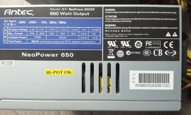 Splinternieuwe Antec NeoPower 650 watt voeding, Computers en Software, Interne voedingen, Nieuw, Ophalen of Verzenden