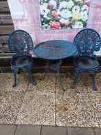Tuinset blauw gietijzer - 2 stoelen + tafel, Tuin en Terras, Tuinsets en Loungesets, Overige materialen, Gebruikt, Tuinset, Eettafel