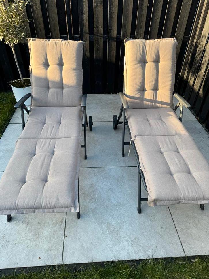 Ligbedden Kettler met kussens en wieltjes - Antraciet, Tuin en Terras, Ligbedden, Zo goed als nieuw, Aluminium, Inklapbaar, Verstelbaar