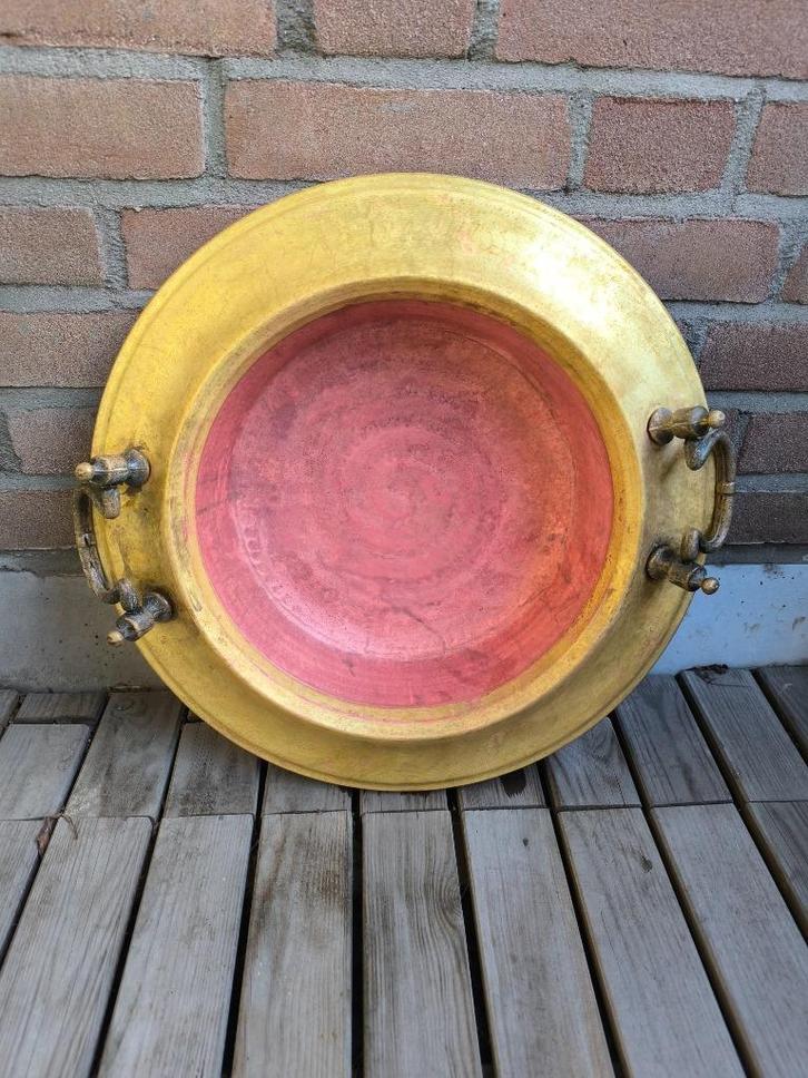 Antieke koperen schaal / kookpot met handvatten – 44 cm, Antiek en Kunst, Antiek | Koper en Brons, Koper, Ophalen of Verzenden