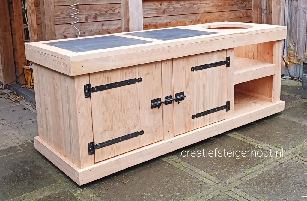 Verrijdbare douglas buitenkeuken kamado grill guru bastard, Tuin en Terras, Buitenkeukens, Ophalen of Verzenden, Nieuw, Houtskool