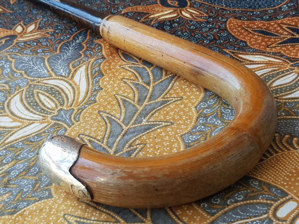 Antieke wandelstok uit Engeland met koper en zilver 89,5 cm., Antiek en Kunst, Antiek | Woonaccessoires, Ophalen of Verzenden