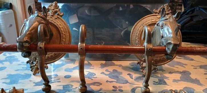 Koperen Kapstok met Paardenhoofden, Huis en Inrichting, Woonaccessoires | Kapstokken, Gebruikt, Wandkapstok, Minder dan 100 cm