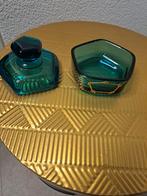 Antiek blauw glazen sieradendoosje met gouden details, Ophalen of Verzenden