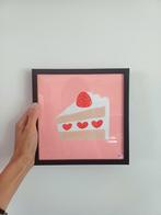 Roze schilderijtje taart in lijst, Ophalen of Verzenden