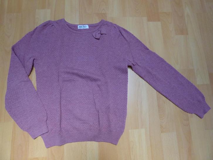 Oudroze trui H&M met strik bij de hals, maat 134/140 ZGAN!, Kinderen en Baby's, Kinderkleding | Maat 134, Zo goed als nieuw, Meisje