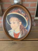 Klassiek Schilderij Meisje met Hoed in Ovale Lijst.  Renoir, Antiek en Kunst, Ophalen