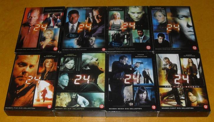 24 seizoen 1 tot en met 8. DVD boxen. Kiefer Sutherland, Cd's en Dvd's, Dvd's | Tv en Series, Gebruikt, Actie en Avontuur, Boxset