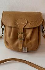 Vintage klein leren buideltasje schoudertasje kleur cognac, Overige merken, Gebruikt, Bruin, Verzenden