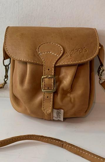 Vintage klein leren buideltasje schoudertasje kleur cognac beschikbaar voor biedingen