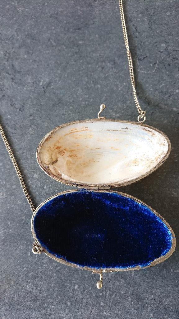 Schelp Doosje met Ketting - Parelmoer Glans, Antiek en Kunst, Curiosa en Brocante, Ophalen
