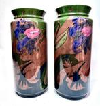 Plateel vazen Zuid-Holland Jugendstil Gouda rond 1910, Huis en Inrichting, Gebruikt, Overige kleuren, Aardewerk of Porselein, Ophalen of Verzenden