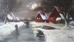 Donker Winterlandschap, Verheul op paneel, Antiek en Kunst, Kunst | Schilderijen | Klassiek, Ophalen of Verzenden