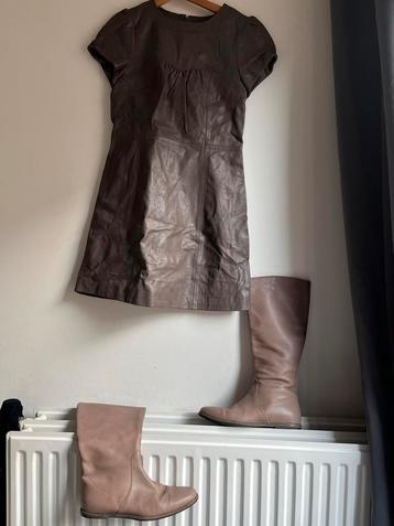 Leren Jurk Maat S/M - vila taupe real leather mini dress beschikbaar voor biedingen