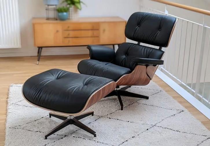 Lounge Chair XL met Ottoman Walnoot of Palissander, Huis en Inrichting, Fauteuils, Nieuw, Hout, Leer, Metaal, 50 tot 75 cm, Minder dan 75 cm