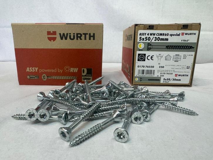 Spaanplaatschroeven grote partij Würth 5x50/30 250 stuks, Doe-het-zelf en Verbouw, IJzerwaren en Bevestigingsmiddelen, Nieuw, Schroeven