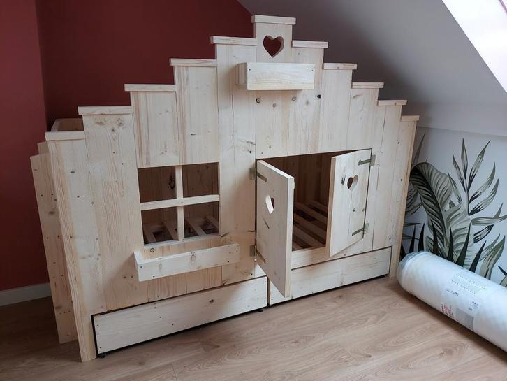 Kasteelbed steigerhout, Kinderen en Baby's, Kinderkamer | Bedden, 180 cm of meer, 85 tot 100 cm, Matras, Ophalen of Verzenden
