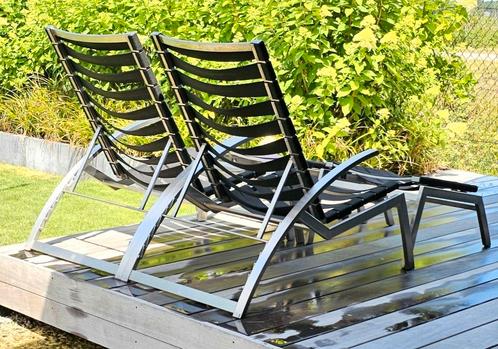 Todus Alcedo roestvast staal loungeset met voetbank, Tuin en Terras, Tuinstoelen, Gebruikt, Metaal, Verstelbaar, Ophalen