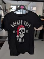 Stoer zwart kerst shirt 146 doodskop met kerstmuts, Ophalen of Verzenden, Zo goed als nieuw, Jongen of Meisje, Shirt of Longsleeve