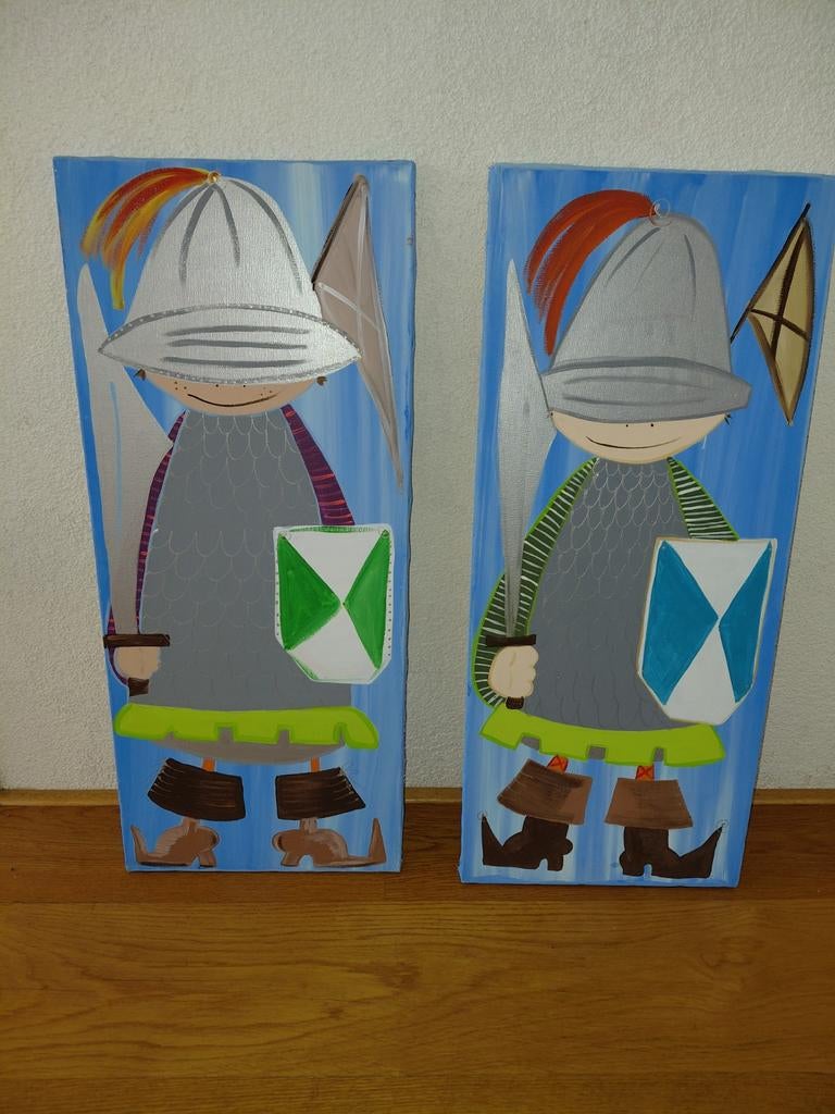 Kinder Schilderijtjes Ridderthema - Set van 2, Ophalen, Minder dan 50 cm, Oorspronkelijke maker, Zo goed als nieuw