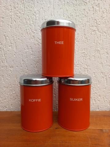 Oranje Brabantia bussen. Vintage. Koffie. Thee. Suiker beschikbaar voor biedingen