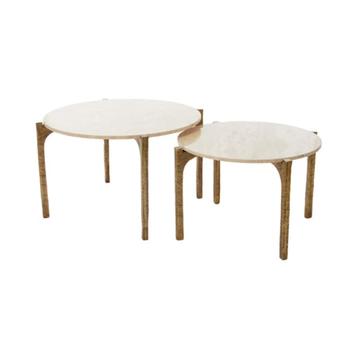 Coffee Table S/2 Ø65X39+Ø76X44 Cm Kanae Travrt Sand+Ant Brnz beschikbaar voor biedingen