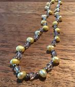Vintage ketting met echte barok parels en kristallen, Sieraden, Tassen en Uiterlijk, Kettingen, Overige materialen, Geel, Ophalen of Verzenden