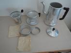 Vintage aluminium koffiekan met drie filters, Ophalen of Verzenden, Gebruikt