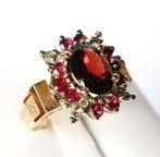 14K Grote Granaat Robijn Diamant ROSEGOUDEN Ring Mt 16/ 16,5, Verzenden, Met edelsteen, Dame, Rood