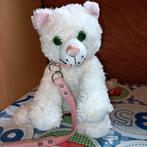 Witte kat knuffel met roze halsband met riem 22 cm, Kinderen en Baby's, Speelgoed | Knuffels en Pluche, Ophalen of Verzenden