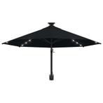 Wandparasol met LED's en metalen paal 300 cm zwart, Nieuw, Muurparasol, Ophalen of Verzenden, Waterdicht