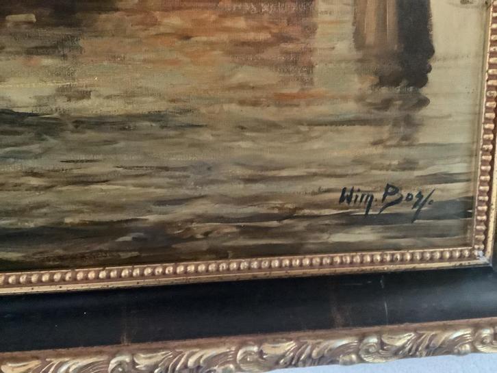 Havengezicht W. Bos -  100x60, Antiek en Kunst, Kunst | Schilderijen | Klassiek, Ophalen