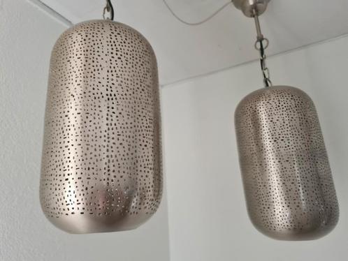 Zilverkleurige hanglampen set - Oosters design, Huis en Inrichting, Lampen | Hanglampen, Zo goed als nieuw, Minder dan 50 cm, Metaal